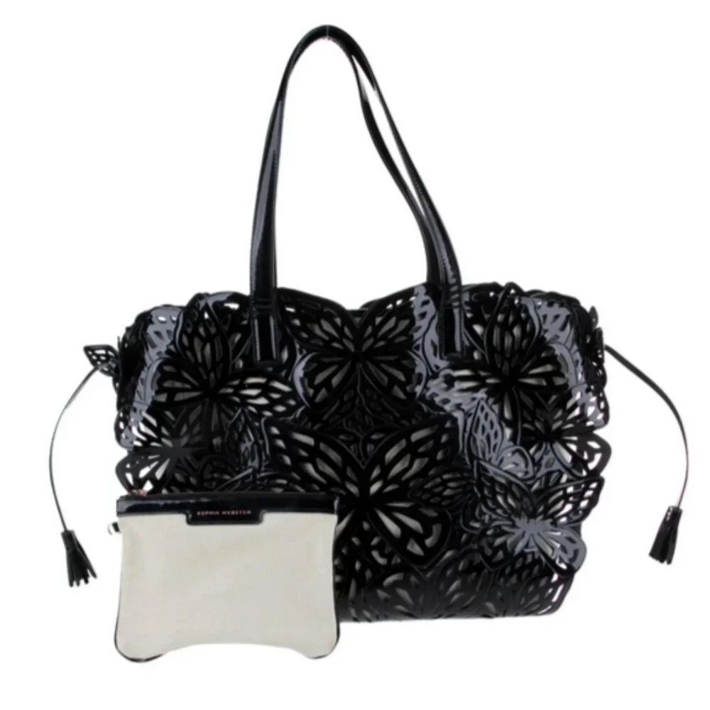 🦋 Sophia Webster Liara Black Patent Leather 3D Butterfly Tote Large Rare ✨ - Picture 3 of 15